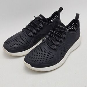 Crocs LiteRide Pacer Mens 10 Black White Perforated Lace Up Sneakers 206011